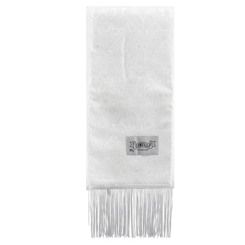 Mens Cirulli White Shabbos Scarf With Fur #1