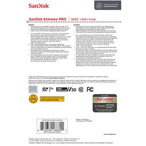 Sandisk 64GB SD Card Extreme Pro