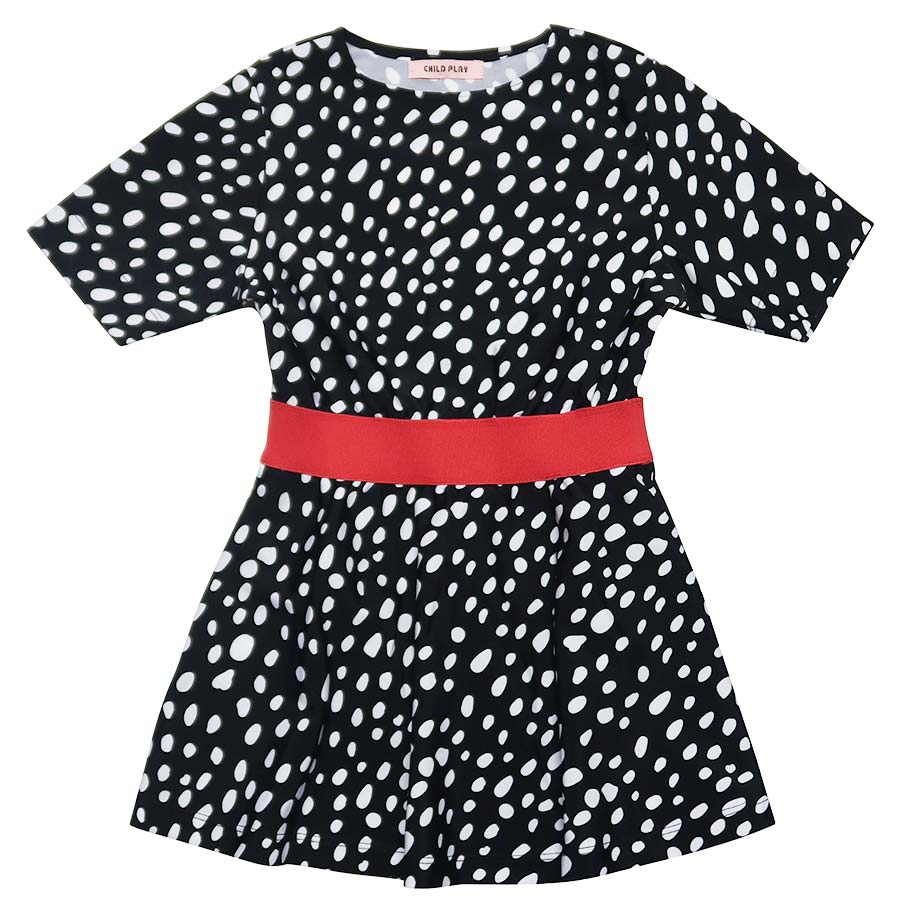 Girls Child Play Black & White Dotted Swim Dress