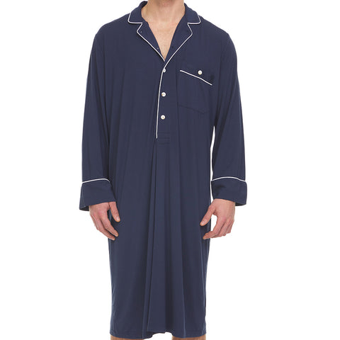 Mens Micro Modal Night Shirt Symmar Navy Buttoned