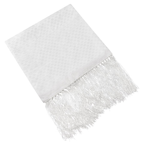 Mens Arosa White Silk Fringe Scarf #1 Thick Squares