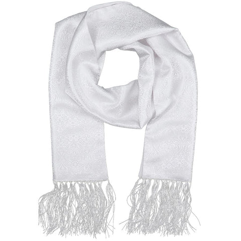 Mens Lucci White Silk Fringe Scarf #1