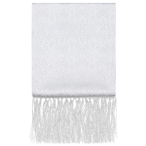 Mens Lucci White Silk Fringe Scarf #1