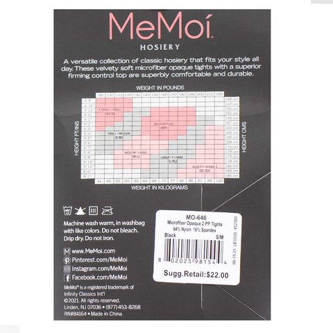 Ladies MeMoi Microfiber Opaque Tights - 2 Pk.