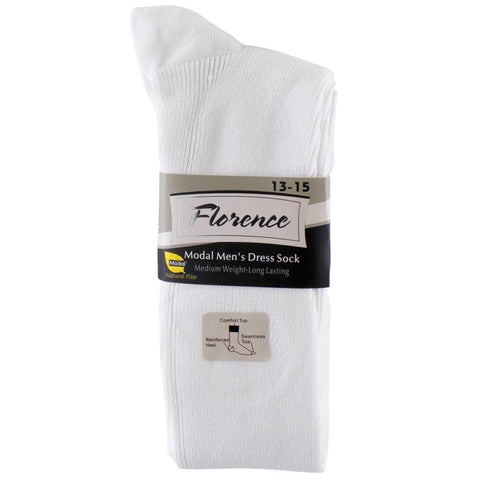 Mens Florence Modal Medium Weight Long White Socks