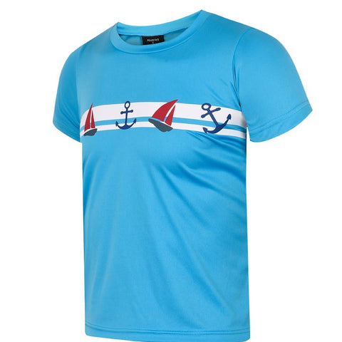 Boys Short Sleeve Aqua Sailboat Swim Top