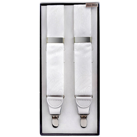 Mens Valentini White Silk Suspenders with Clip #1