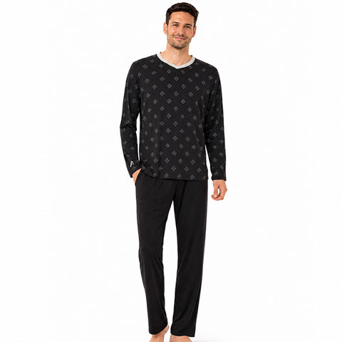 Mens Airweeve Micro Modal Pajamas #10 Black / Cream Diamonds