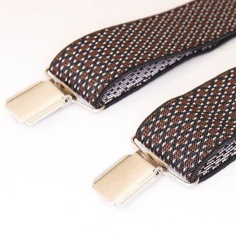 Mens Suspender 4 Clip #4 Black / Brown Diamonds