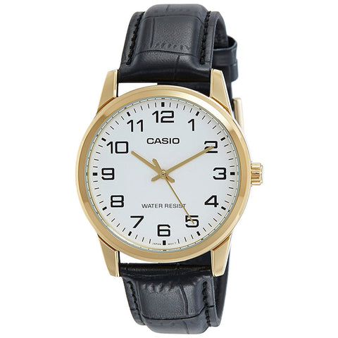 Casio Leather Watch White & Gold Face