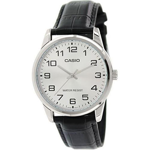Casio Leather Watch White & Silver Face