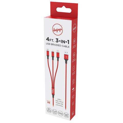 Deejays Charging Cable 3 in 1 - 4 Ft.