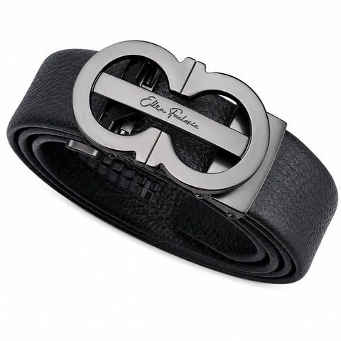 Mens Designer 55" Black Leather Track Belt
