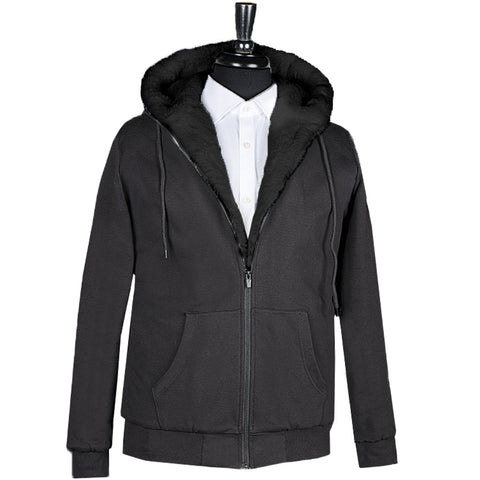 Mens Enod Black Jacket with Removable Fur