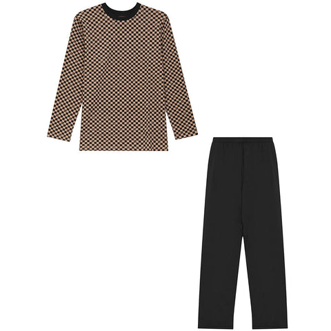 Boys Enzo Knit Pajamas Brown Checkerboard