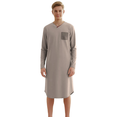 Boys Enzo Knit Night Shirt Grey Checked