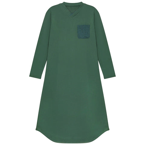 Mens Enzo Knit Night Shirt Green Checked