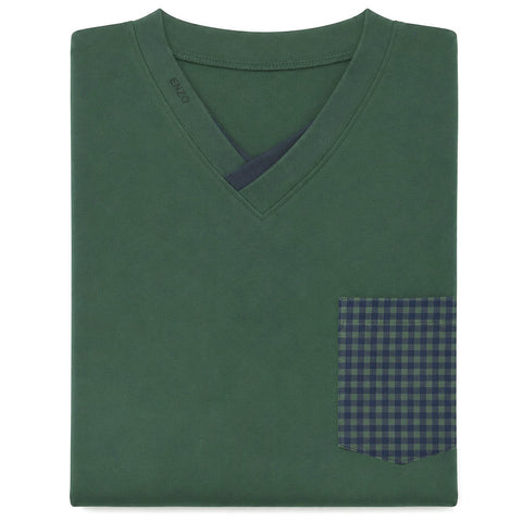 Mens Enzo Knit Pajamas Green Checked