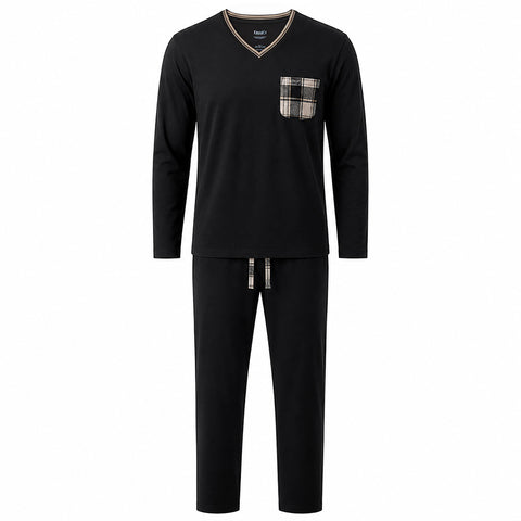 Mens Enzo Knit Pajamas Black Plaid