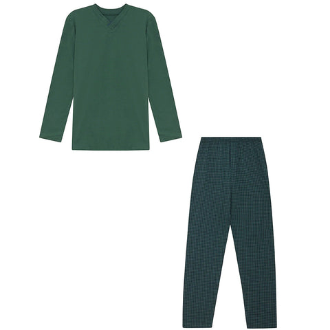 Boys Enzo Knit Pajamas Green Checked