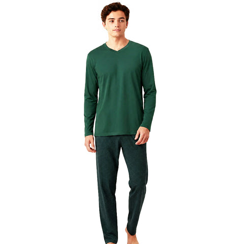Boys Enzo Knit Pajamas Green Checked