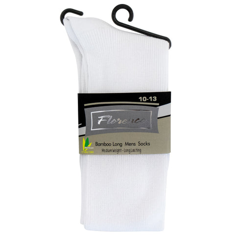 Mens Florence Bamboo Medium Weight Long White Socks