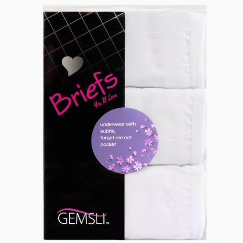 Ladies Gemsli White Panties  W/ Pocket - 3 Pk.