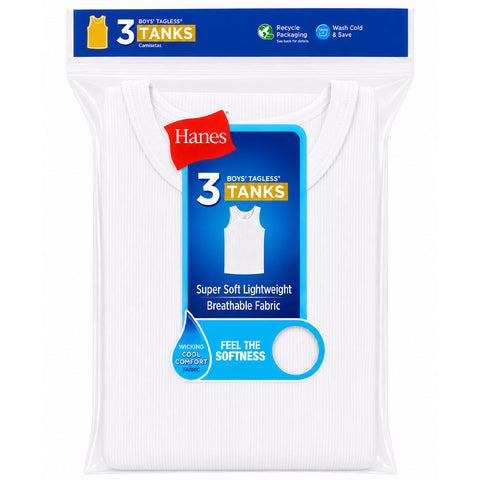 Boys Hanes Sleeveless Ribbed Undershirts - 3 pk.
