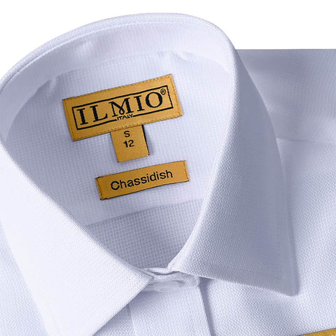 Boys Chassidish Ilmio Gold Label Slim White on White Shirt - Double Button