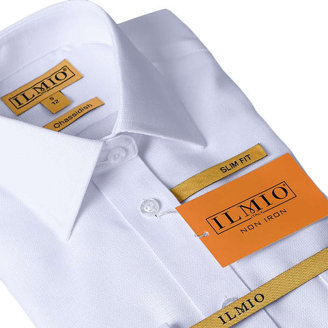 Boys Chassidish Ilmio Gold Label Slim White on White Shirt - Double Button