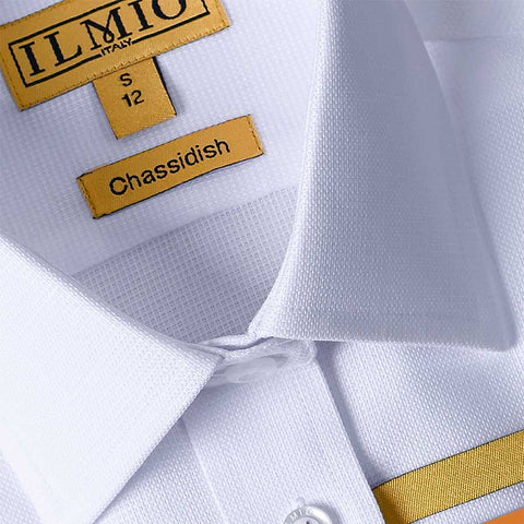 Boys Chassidish Ilmio Gold Label Slim White on White Shirt - Double Button