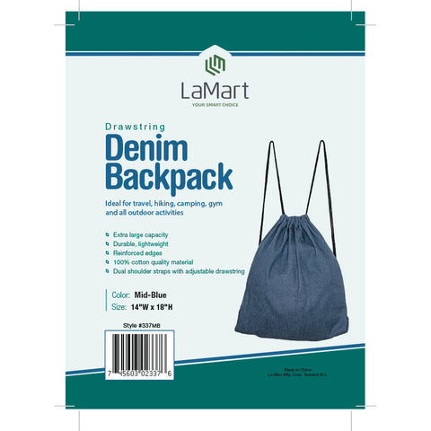 Denim Blue Drawstring Backpack Swim Bag