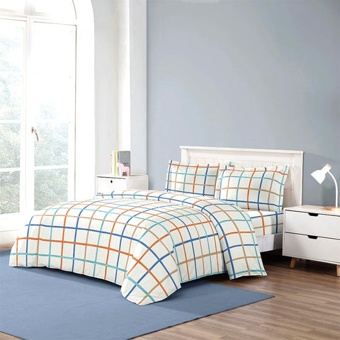 Twin Size 6 Piece Watercolor Plaid Linen Set