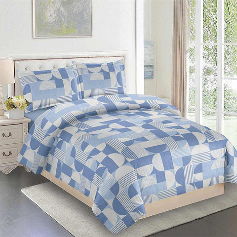 Twin Size 6 Piece Playful Geometric Blue Linen Set