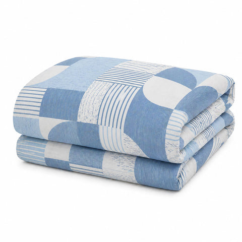Twin Size 6 Piece Playful Geometric Blue Linen Set