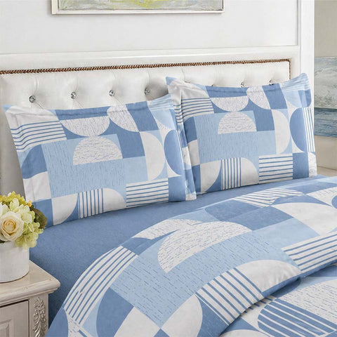 Twin Size 6 Piece Playful Geometric Blue Linen Set