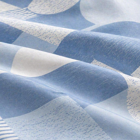 Twin Size 6 Piece Playful Geometric Blue Linen Set