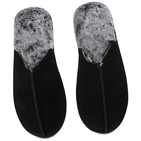 Mens MeMoi Suede / Grey Fur Slippers