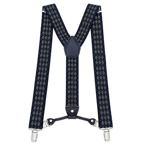 Mens Suspender 4 Clip #5 Black / Grey Diamonds