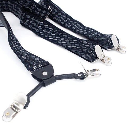 Mens Suspender 4 Clip #5 Black / Grey Diamonds