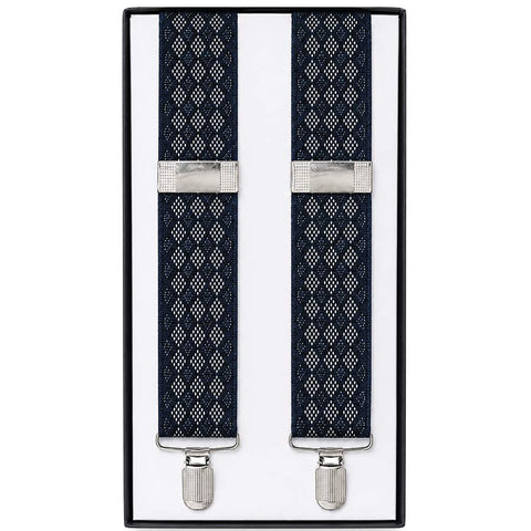Mens Suspender 4 Clip #5 Black / Grey Diamonds