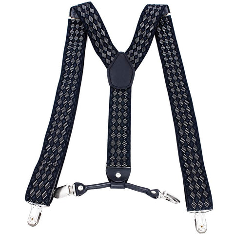 Mens Suspender 4 Clip #4 Black / Brown Diamonds