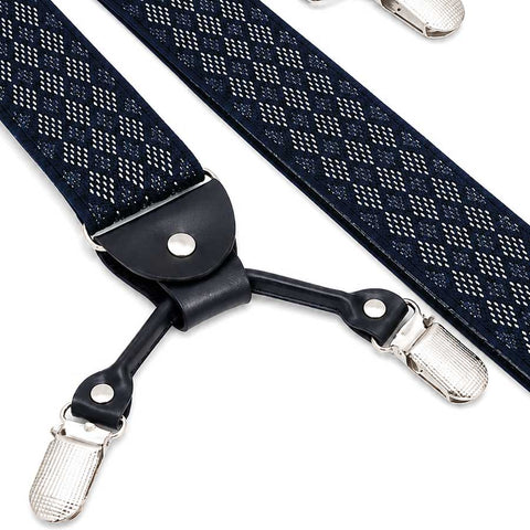 Mens Suspender 4 Clip #5 Black / Grey Diamonds