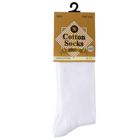 Mens 100% Cotton Long White Socks