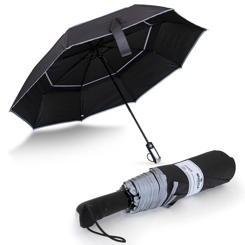 Mens Reflective Black Medium Folding Umbrella