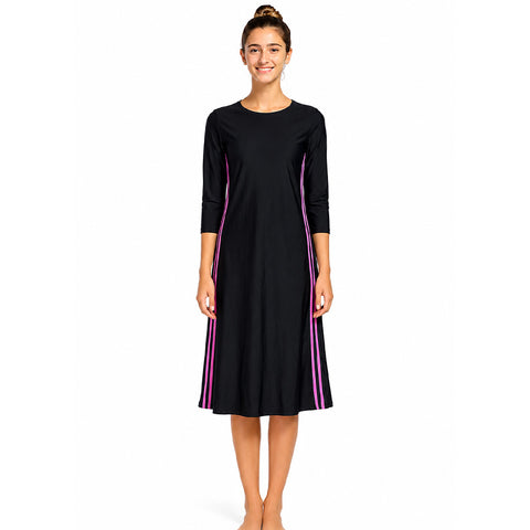 Ladies Shira Black & Hot Pink Stripes Swim Dress