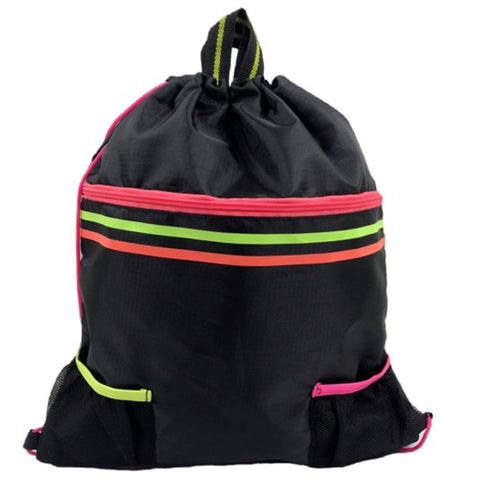 Neon Pink Drawstring Backpack Swim Bag