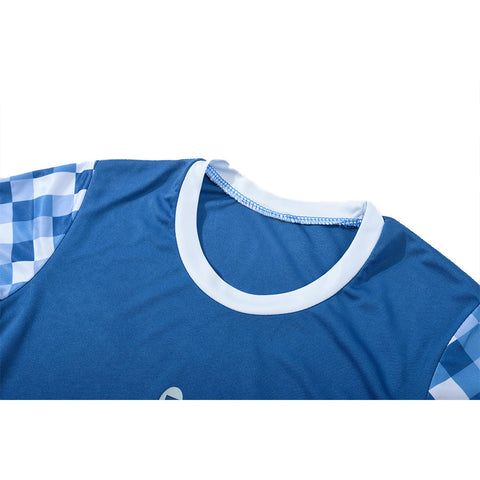 Boys Short Sleeve Blue Smile Checked Swim Top