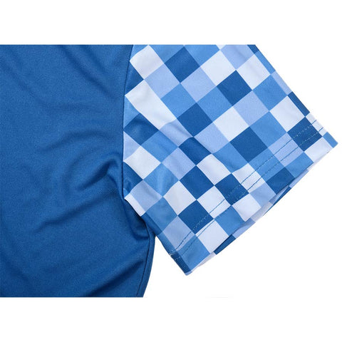 Boys Short Sleeve Blue Smile Checked Swim Top