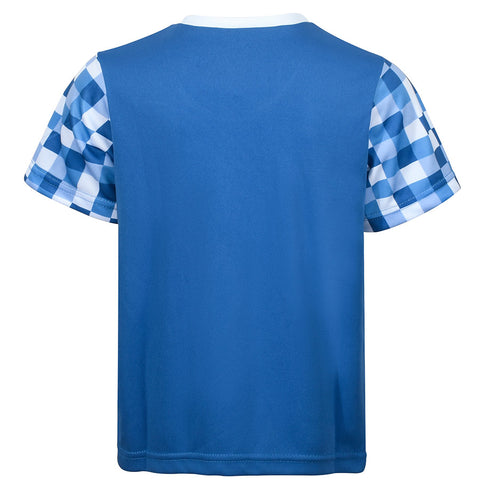 Boys Short Sleeve Blue Smile Checked Swim Top